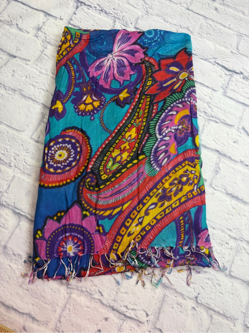 Laurel Burch Paisley Floral Sarong in Blue, Purple, & Pink. OS. Festival. Boho.